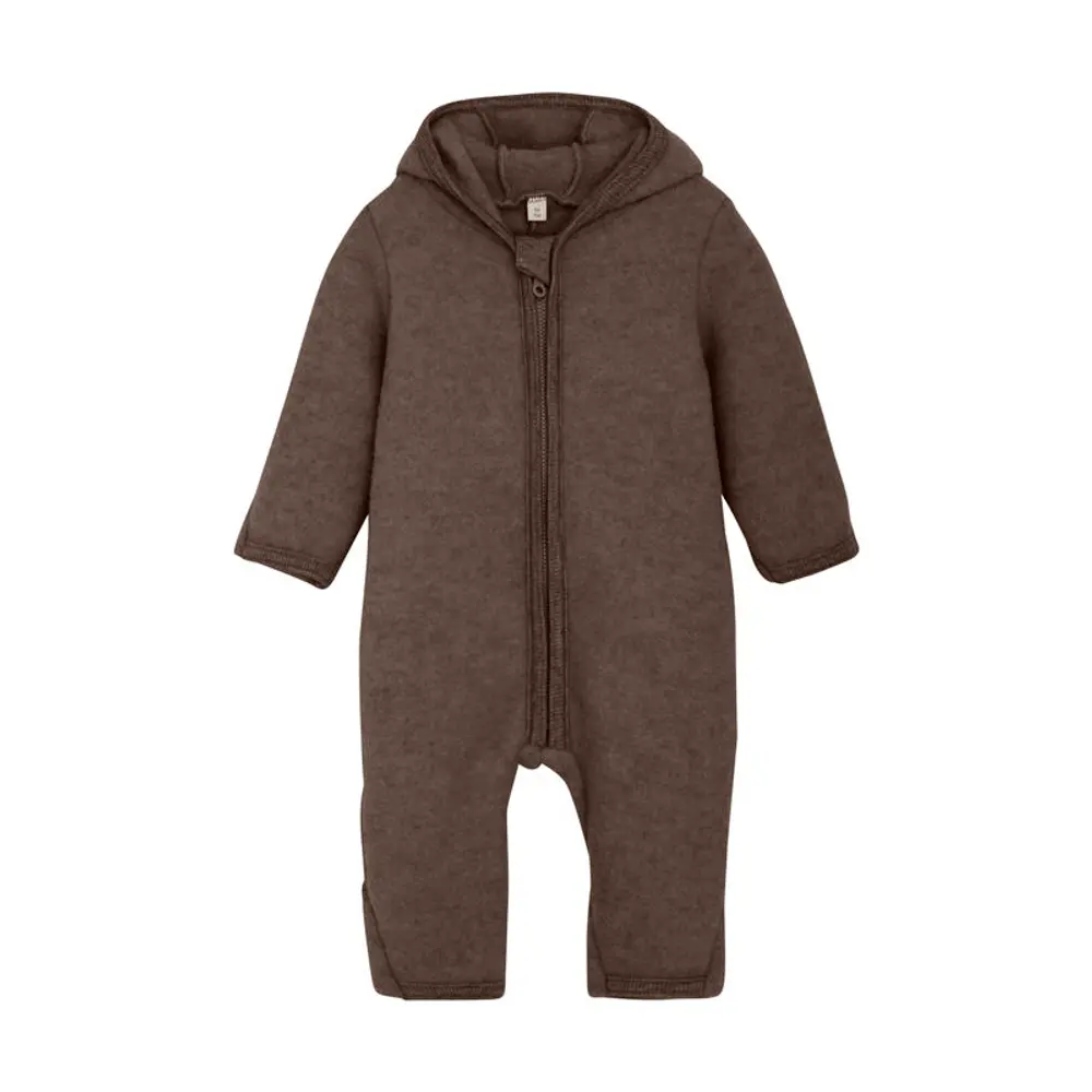 Huttelihut Overall Med Öron I Ullfleece - Brown Melange - 56