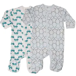 Långärmad Pyjamas med Fot 2-pack - Light Blue/White | Kläder - Underkläder & pyjamas - Pyjamasar | BabyMode