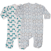 Långärmad Pyjamas med Fot 2-pack - Light Blue/White