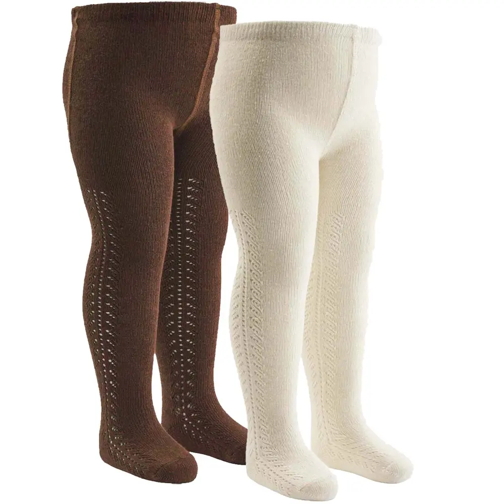 Strumpbyxor med Hålmönster 2-pack - Bark/ Balsam Cream - 116/122 | Barnkläder - Strumpor & strumpbyxor - Strumpbyxor | BabyMode