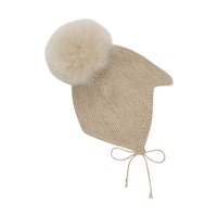 Ullstickad alpackahatt Pompom - Camel melange