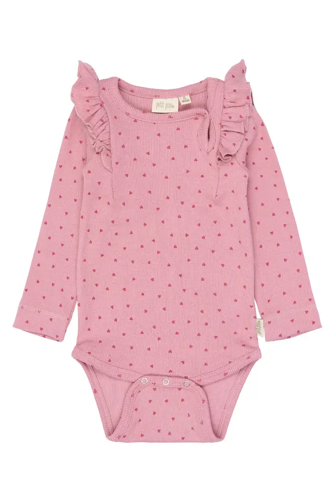 Petit Piao Sonja Långärmad Body - Rose Elegance Heart  - 56 CM