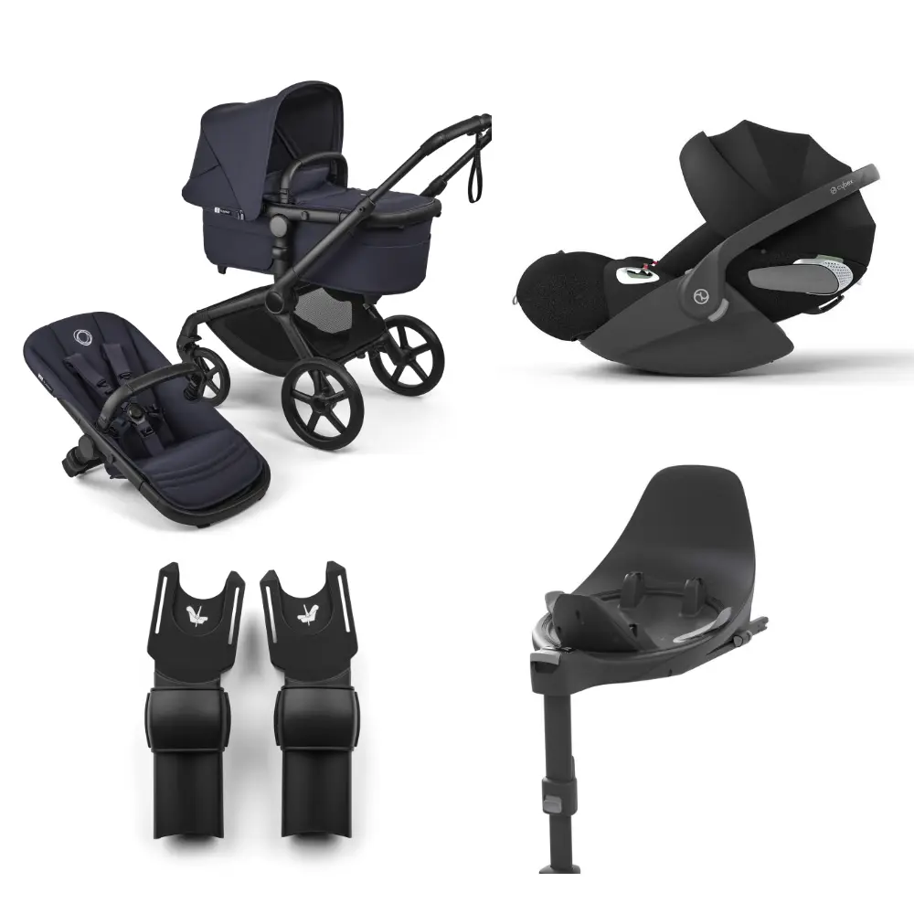 Bugaboo Fox 5 Renew Complete - Black/Deep Indigo + Cloud T + Bas T + Adapter | Barnvagnar - Barnvagnspaket | BabyMode
