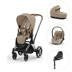 Cybex Priam Duovagn + Cloud T Plus + Bas T - Chrome Brown/Cozy Beige | Barnvagnar | BabyMode