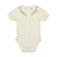 Kortärmad Broderi Body - Eggnog