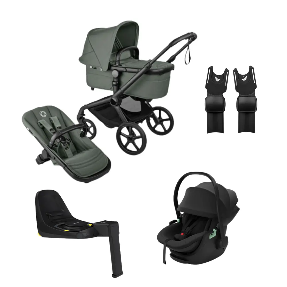 Bugaboo Fox 5 Renew Barnvagn + Thule Maple Babyskydd & Bas - Forest Green/Black | Barnvagnar - Barnvagnspaket | BabyMode