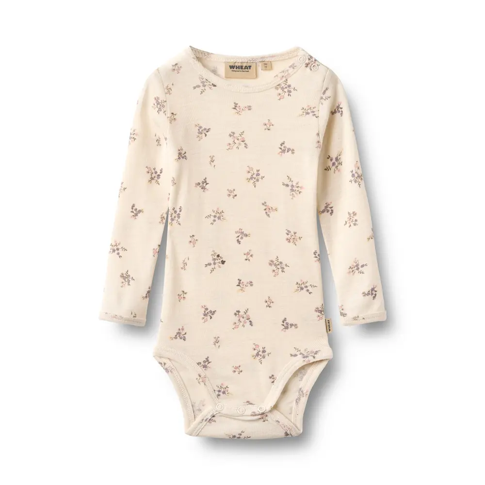 Wheat Lucca Långärmad Ull Body - Eggshell Flowers - 86