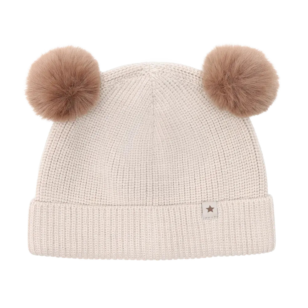 Huttelihut Ullstickad Mössa m. Pompom - Sand Melange - 48