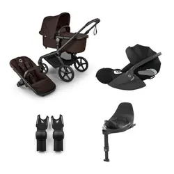 Bugaboo Fox 5 Renew Complete - Black/Cocoa Brown + Cloud T + Bas T + Adapter | Barnvagnar | BabyMode