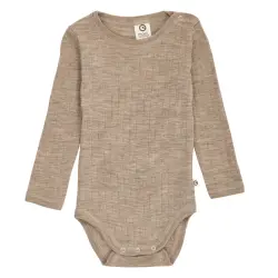Långärmad Body Woolly Merinoull - Beige Melange | Kläder - Bodys & overaller - Långärmad body | BabyMode