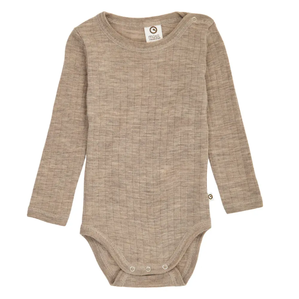 Långärmad Body Woolly Merinoull - Beige Melange - 86 | Barnkläder - Bodys & overaller - Långärmad body | BabyMode
