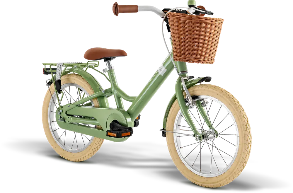 Youke Classic 16-Alu Springcykel med Korg - Retro Gr&ouml;n