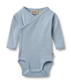 Pil Långärmad Wrap Body - Faded Blue Stripe | Kläder - Bodys & overaller - Långärmad body | BabyMode