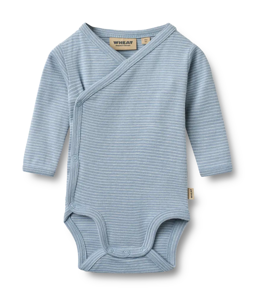Pil Långärmad Wrap Body - Faded Blue Stripe - 74 | Barnkläder - Bodys & overaller - Långärmad body | BabyMode