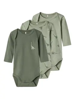 Långärmad Body 3-Pack - Agave green | Kläder - Bodys & overaller - Långärmad body | BabyMode