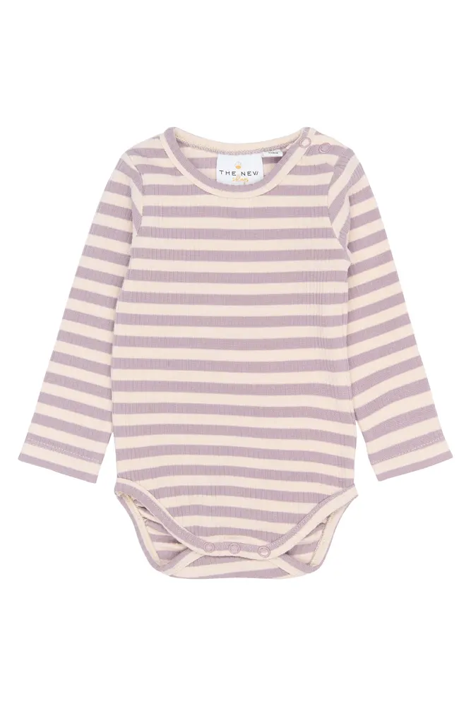 Fro Långärmad Rib Body - Sea Fog Striped - 74 | Barnkläder - Bodys & overaller - Långärmad body | BabyMode