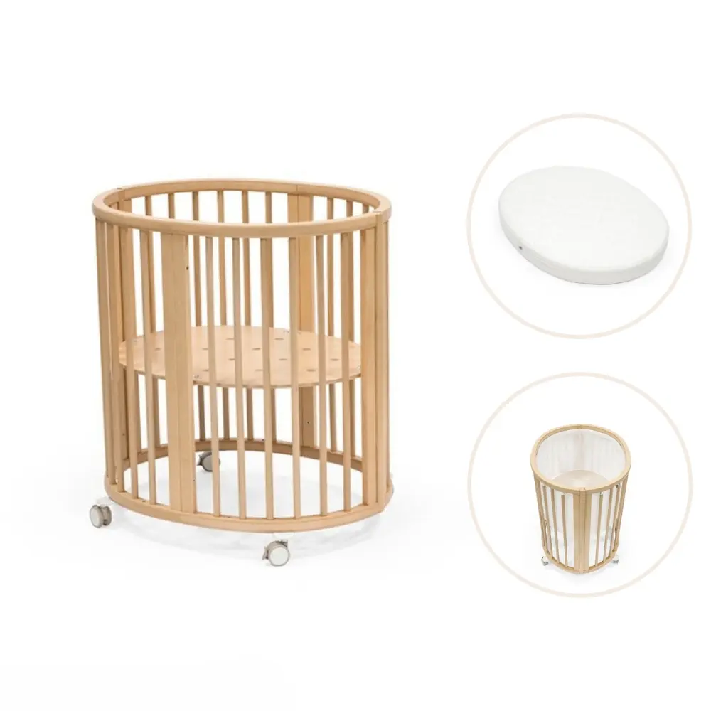Stokke® Sleepi Mini V3 Spjälsäng Inkl. Madrass, Lakan & Spjälskydd – Natural | Barnrum - Barnrumspaket | BabyMode