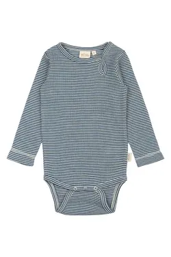 Långärmad Ullbody Dante - Ensign Blue/Dark Off White | Kläder - Ull - Ullbodys | BabyMode