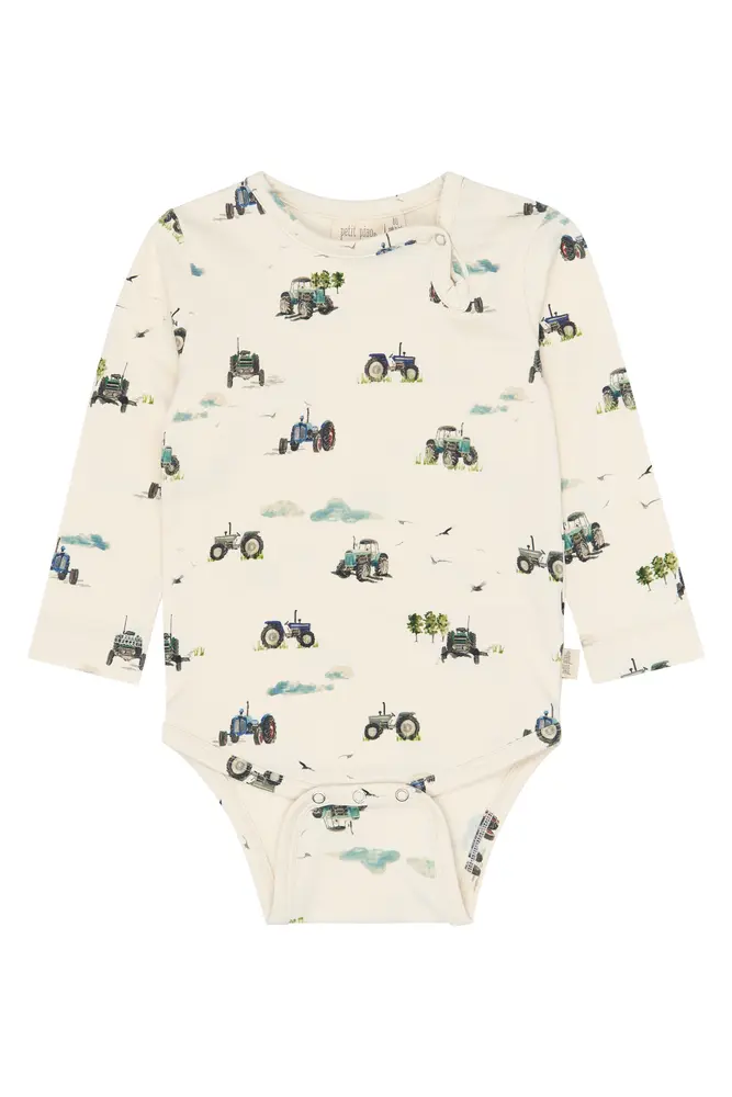 Petit Piao Star Långärmad Body - Eggnog Tractor  - 80 CM