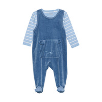 Body langærmet m.velour romper - Blue Fushion