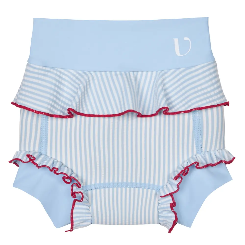 Badblöja neopren - Seersucker - Frill - Blue - 6-12 MDR. | Barnkläder - Badkläder - Badblöjor | BabyMode