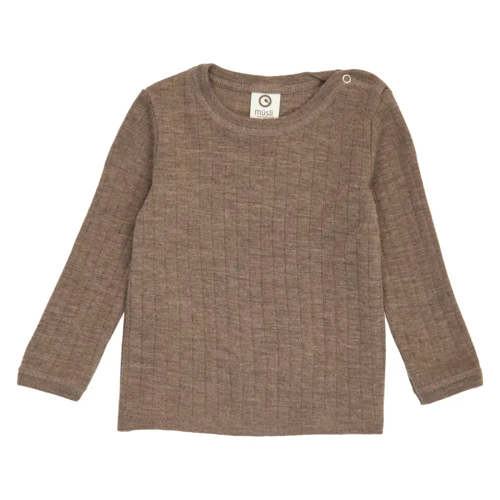 Långärmad Tröja Woolly Merinoull - Walnut Melange - 92 | Barnkläder - Toppar - Blusar | BabyMode