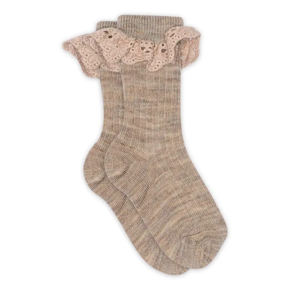 Lea Strumpor med Volang - Light Brown Melange - 22/24 | Barnkläder - Ull - Strumpor & ullstrumpbyxor | BabyMode