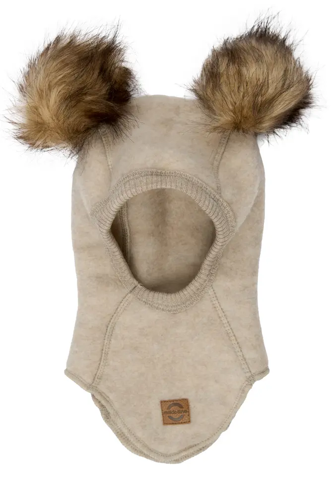 Mikk-Line Balaclava I Ull Med Pom Pom - Melange Offwhite - 86/92