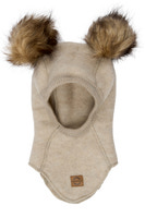 Mikk-Line Balaclava I Ull Med Pom Pom - Melange Offwhite