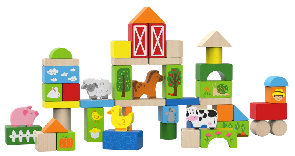 Klossar med Förvaring Bondgårdstema- 50 st | Leksaker - Byggsatser & LEGO - Träklossar | BabyMode
