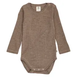 Långärmad Body Woolly Merinoull - Walnut Melange | Kläder - Bodys & overaller - Långärmad body | BabyMode