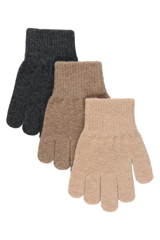 Mikk-Line Magiska Handskar, 3-pack Med Lurex - Rose Melange-Melange Denver-Dark Gray Melange - 4-7 ÅR