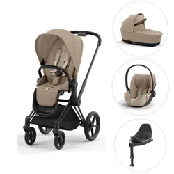 Cybex Priam Duovagn + Cloud T Plus + Bas T - Matt Black/Cozy Beige | Barnvagnar | BabyMode