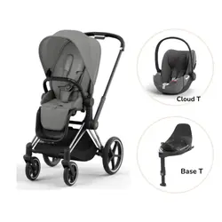 Priam Sittvagn + Cloud T + Basenhet T - Mirage Grey/Chrome Black PLUS | Barnvagnar | BabyMode