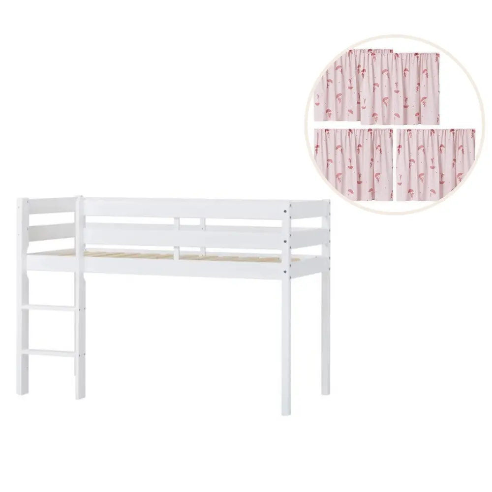 ECO Comfort halvhög säng vit, med rött gardin | Barnrum - Barnrumspaket | BabyMode
