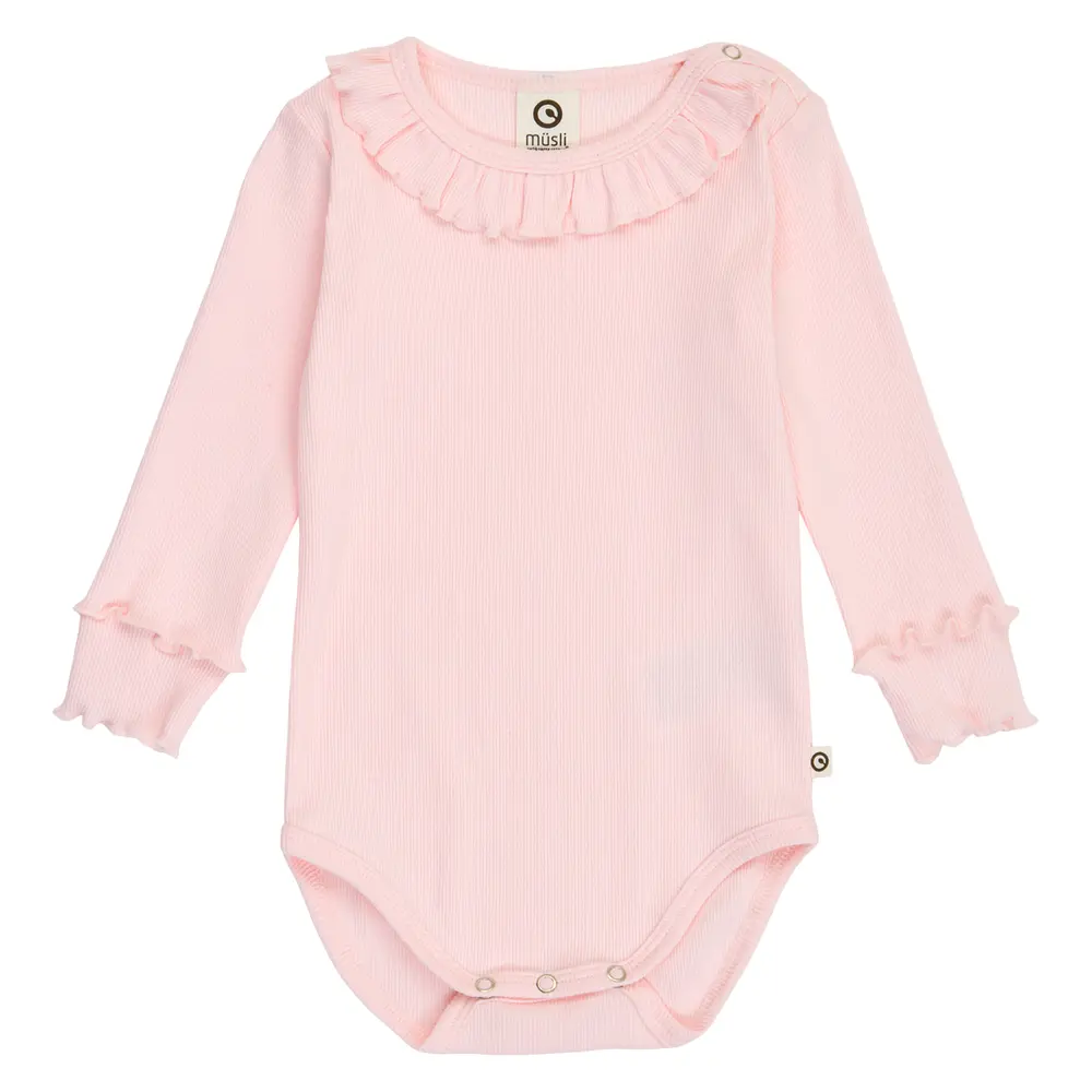 Müsli Cozy Me Långärmad Body Rib m. Volang - Primrose  - 56