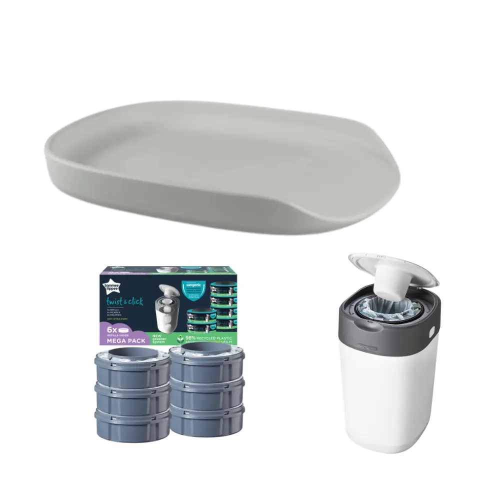 Startpaket - Skötbädd Sebra & Blöjhink inkl. 6-pack Refill - Stone | Baby & Barn - Sköta - Skötbäddar & skötunderlägg | BabyMode