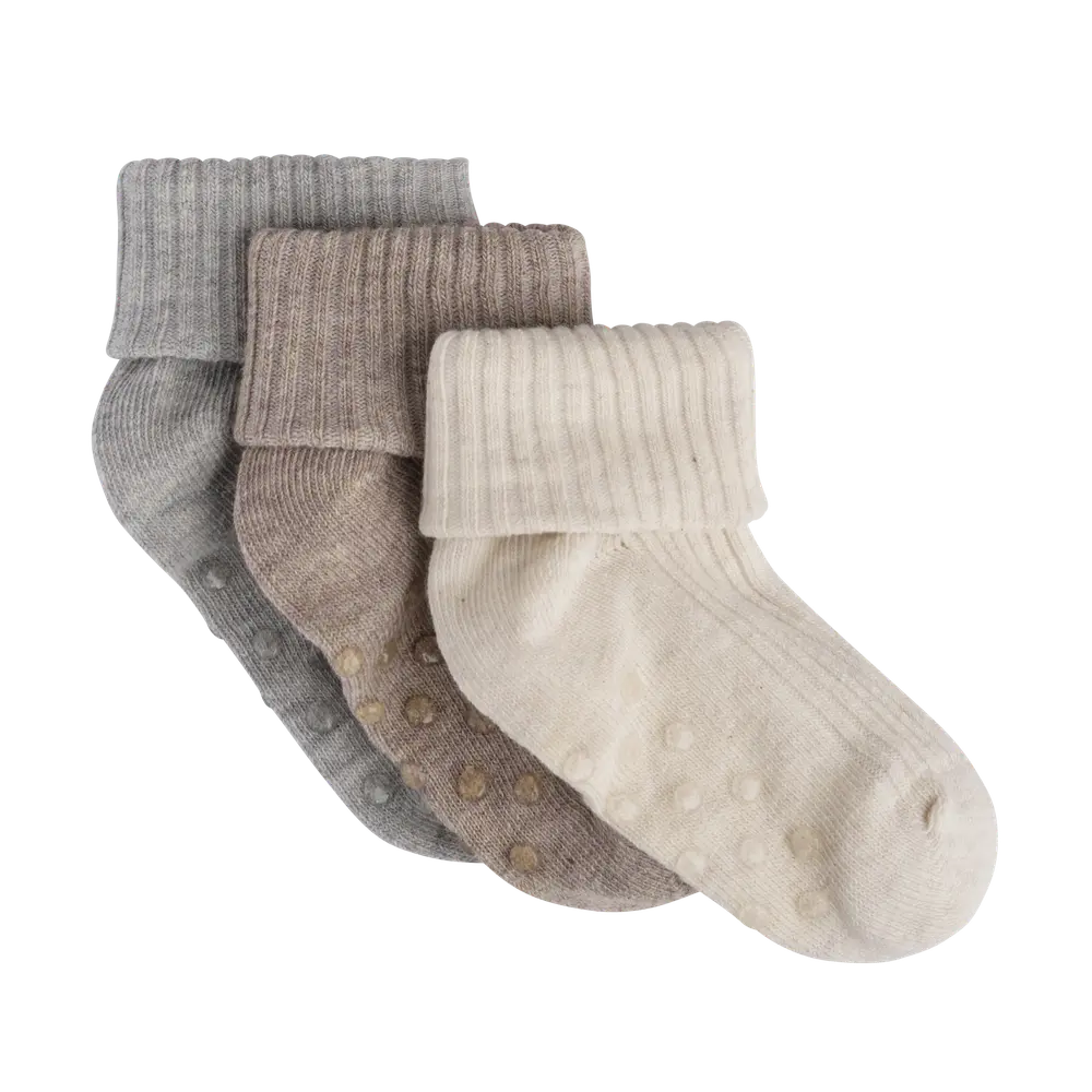 BeKids Rib Strumpor m. ABS 3-Pack - Mocha Meringue - 11\14