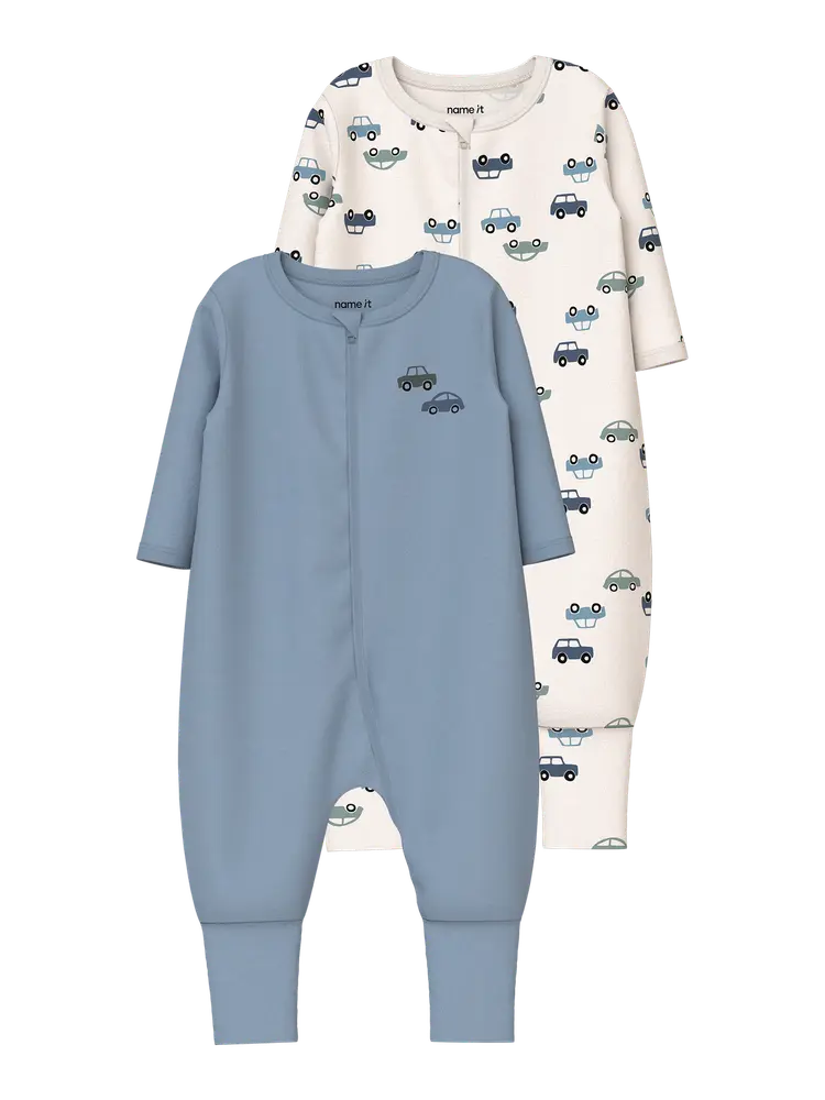 Name It Bilar Pyjamas m. Dragkedja 2-Pack - Jet Stream - 74