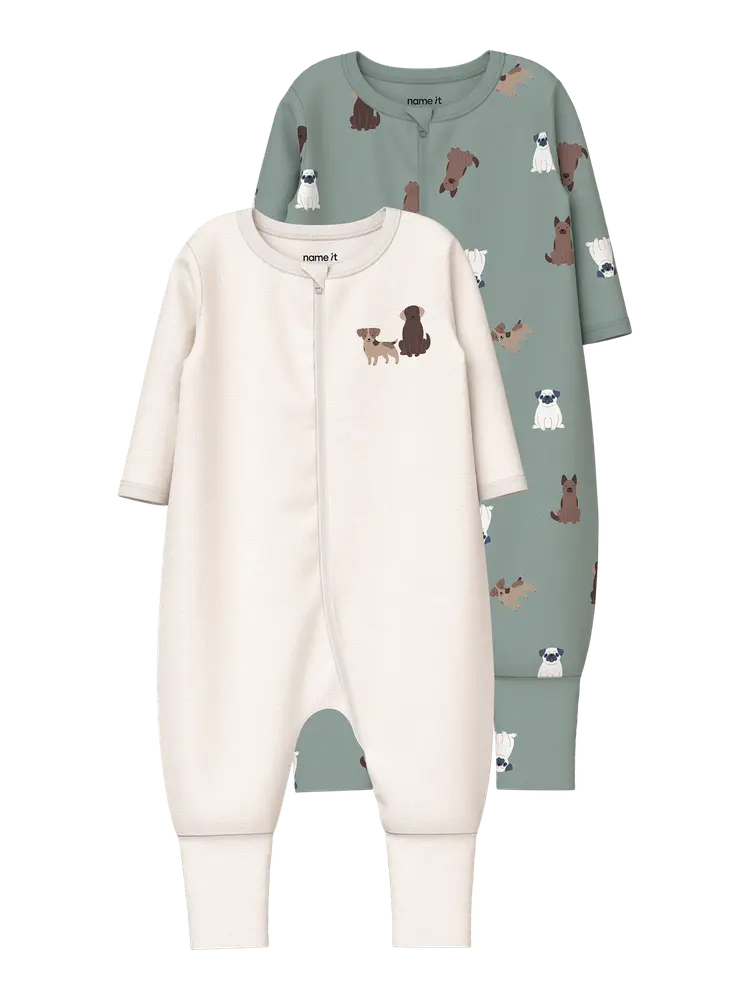 Name It Hund Pyjamas m. Dragkedja 2-Pack - Green Milieu - 74
