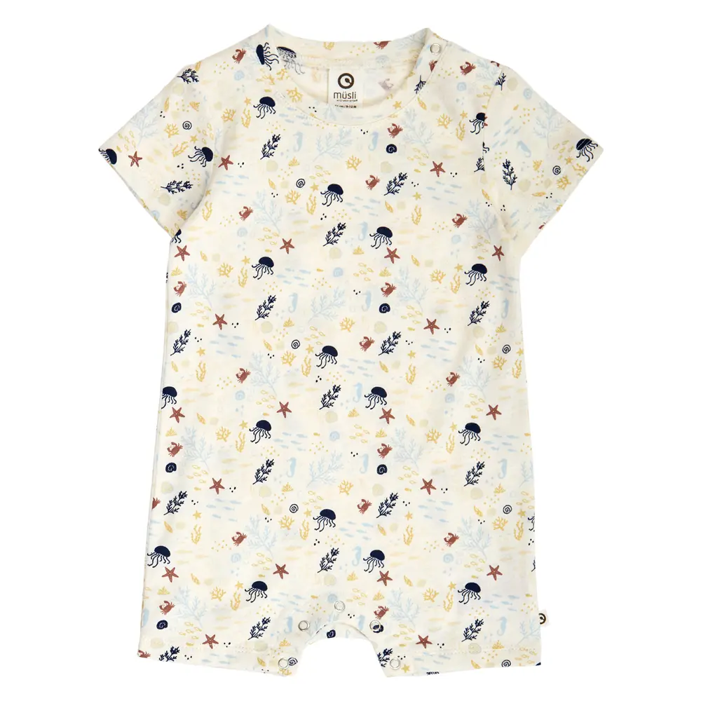 Sea Printad Jumpsuit- Tofu/ Hemp/ Navy - 62 | Barnkläder - Underdelar - Hängsel & jumpsuits | BabyMode