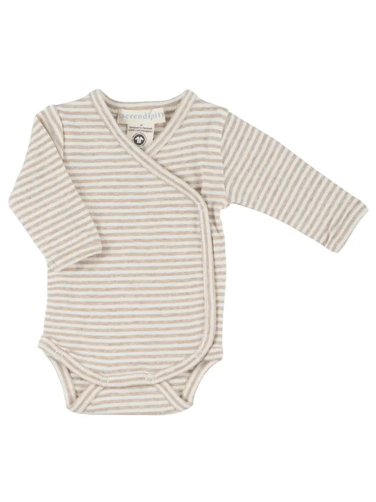 Nyfödd Omlottbody - Oat Stripe - 56 | Barnkläder - Bodys & overaller - Långärmad body | BabyMode