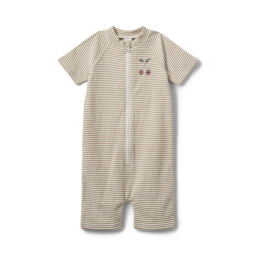 Tilla Badoverall - Warm Stone Stripe - 104 | Barnkläder - Badkläder - UV-badkläder | BabyMode