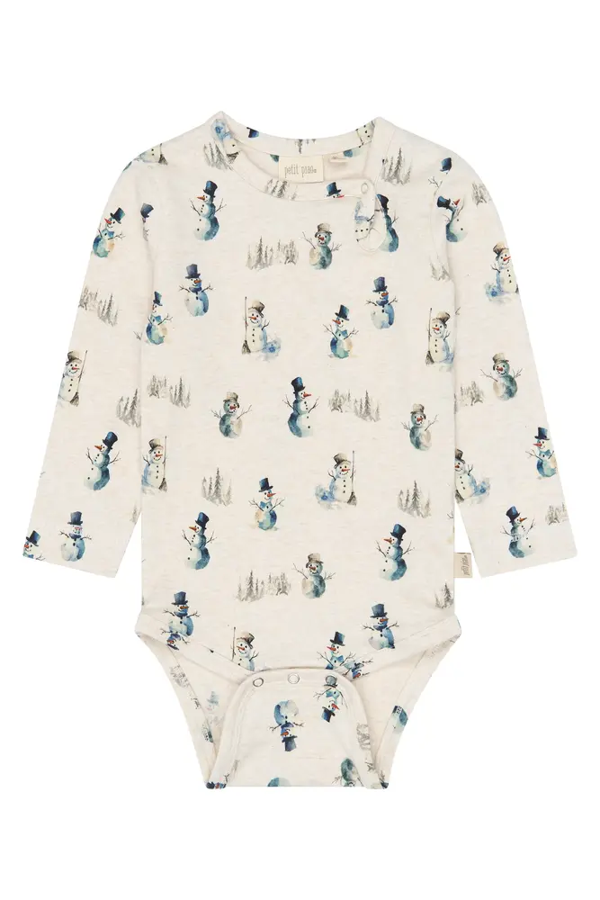 Petit Piao Blizz Långärmad Body - Eggnog Melange Snowman AOP - 56 CM