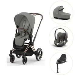Cybex Priam Duovagn + Cloud T Plus + Bas T - Rosegold/Mirage Grey | Barnvagnar | BabyMode