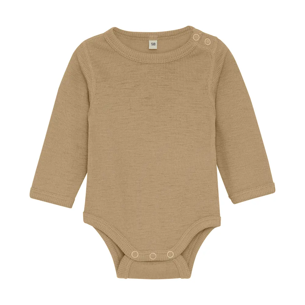 Långärmad Body Ull Solid - Light Camel Melange - 60 | Barnkläder - Ull - Ullbodys | BabyMode