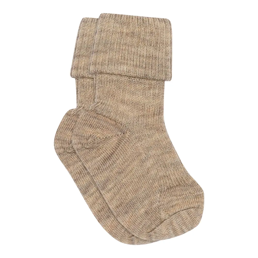 Ankelstrumpor Ull Rib - Light Brown Melange - 17/18 | Barnkläder - Ull - Strumpor & ullstrumpbyxor | BabyMode