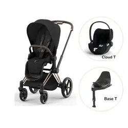 Priam Sittvagn + Cloud T + Basenhet T - Sepia Black/Rosegold PLUS | Barnvagnar | BabyMode