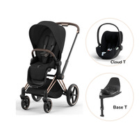 Priam Sittvagn + Cloud T + Basenhet T - Sepia Black/Rosegold PLUS