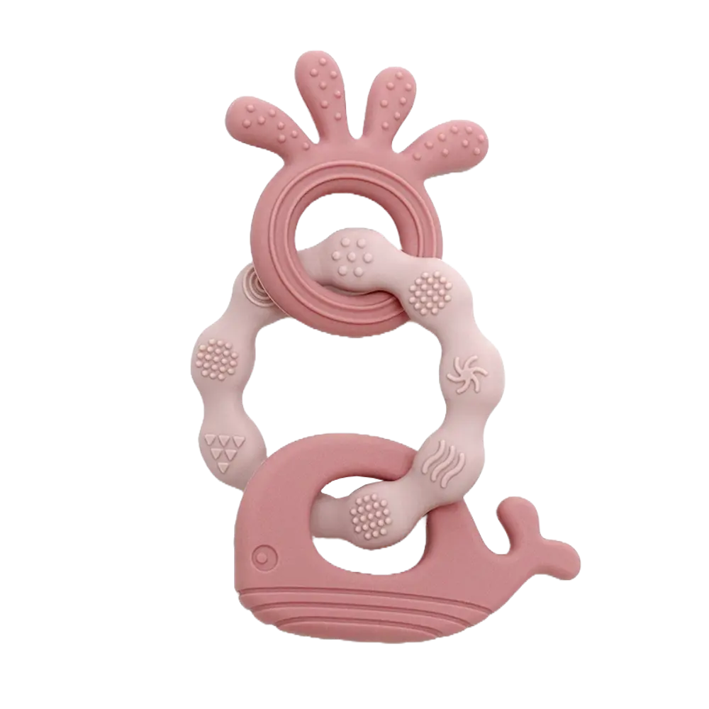 Bitleksak i Silikon med Val & Bläckfisk - Rosa/Rosa | Leksaker - Babyleksaker - Skallror & bitringar | BabyMode